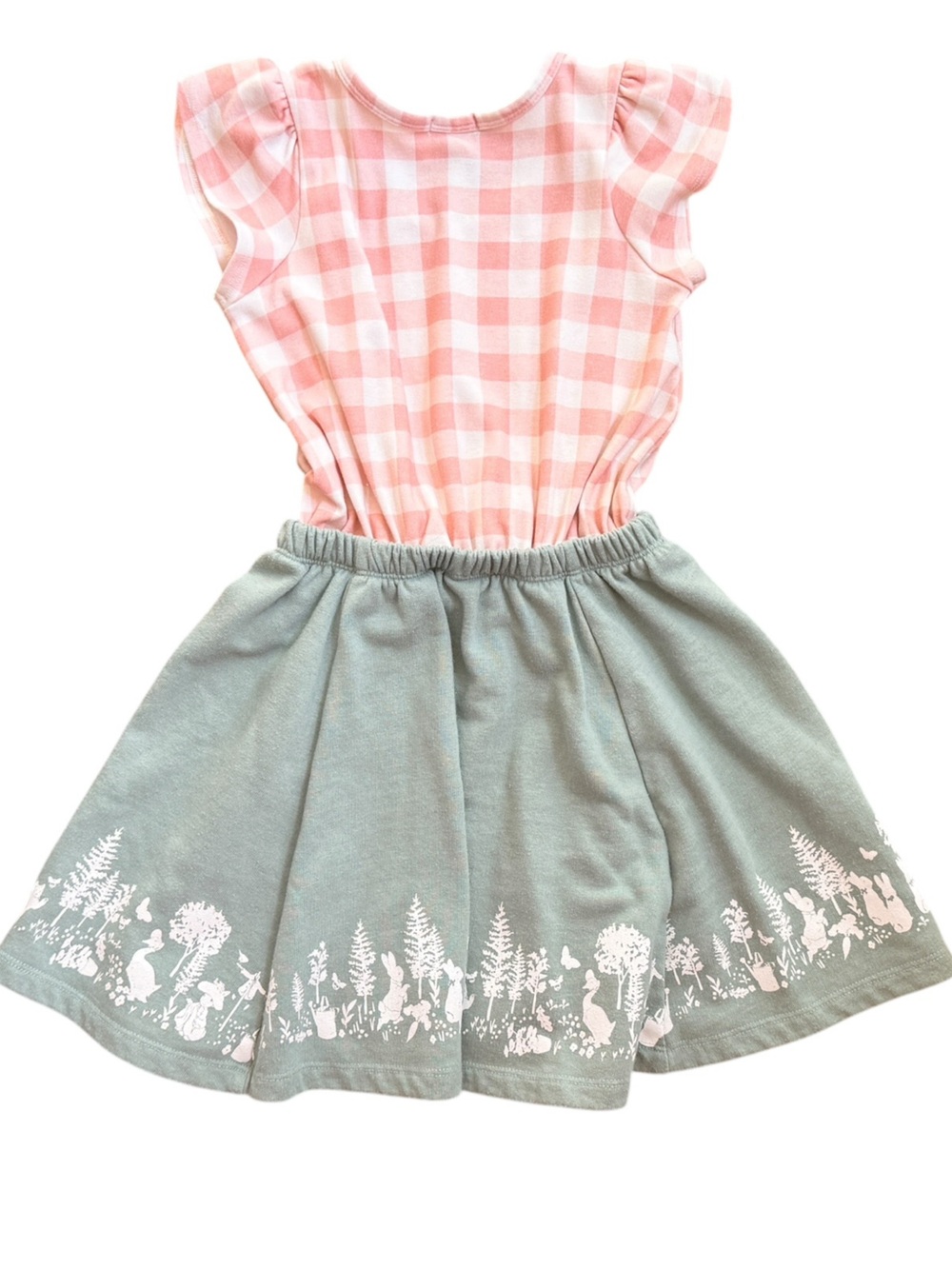 Little Road & Co Pink Gingham Bodice Dress with Sage Floral Border Skirt - Picture 3 of 4